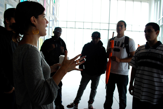 Tara Oremus, Youth Design's Director of Operations, engaging with the students at the ICA